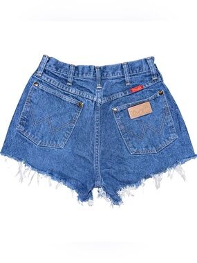 Vintage Wrangler Cutoff Jean Shorts High Waisted Fray Hem Festival Boho Sz 26